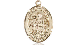 14kt Gold Saint Christina the Astonishing Medal Engraved Catholic Saint Jewelry