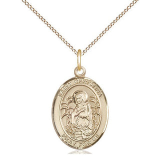 14kt Gold Saint Christina the Astonishing Medal Engraved Catholic Saint Jewelry