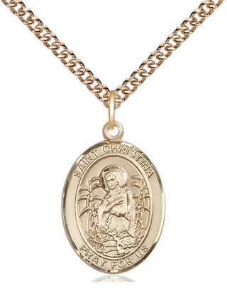 14kt Gold Saint Christina the Astonishing Medal Engraved Catholic Saint Jewelry