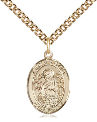 14kt Gold Saint Christina the Astonishing Medal Engraved Catholic Saint Jewelry