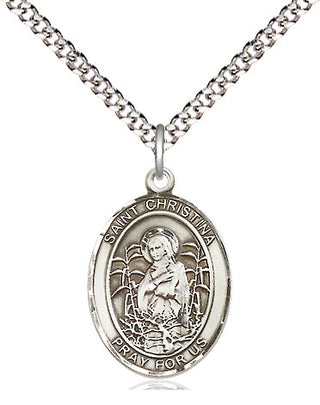 Pewter Saint Christina the Astonishing Medal Religious Jewelry Engraved Catholic Saint Jewelry