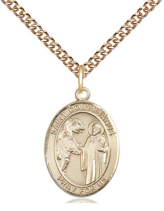 14kt Gold Saint Columbanus Medal Engraved Catholic Saint Jewelry