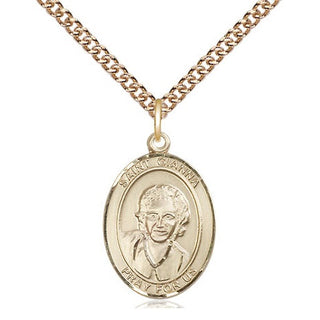 14kt Gold Saint Gianna Medal Engraved Catholic Saint Jewelry