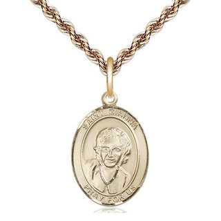 14kt Gold Saint Gianna Medal Engraved Catholic Saint Jewelry