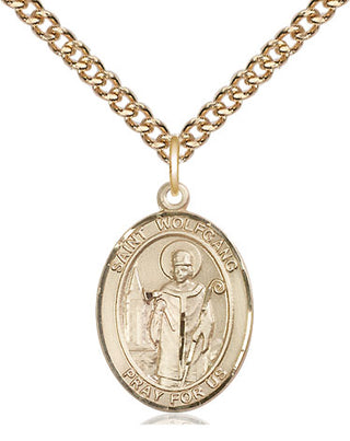 14kt Gold Saint Wolfgang Medal Engraved Catholic Saint Jewelry