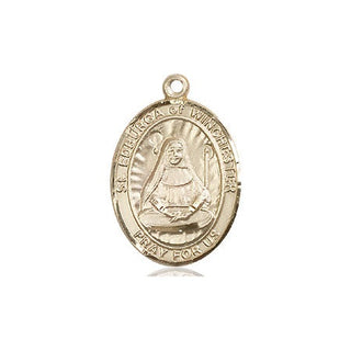 14kt Gold Saint Edburga of Winchester Medal Engraved Catholic Saint Jewelry