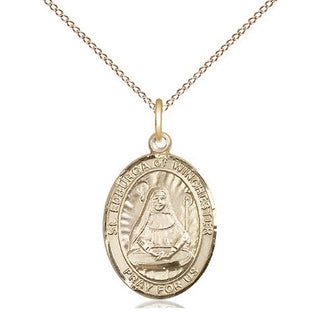 14kt Gold Saint Edburga of Winchester Medal Engraved Catholic Saint Jewelry