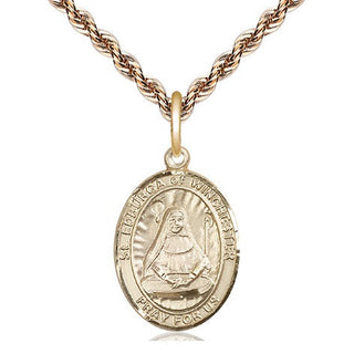 14kt Gold Saint Edburga of Winchester Medal Engraved Catholic Saint Jewelry