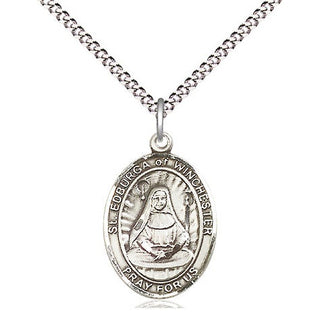 Sterling Silver Saint Edburga of Winchester Medal Religious Jewelry Engraved Catholic Saint Jewelry