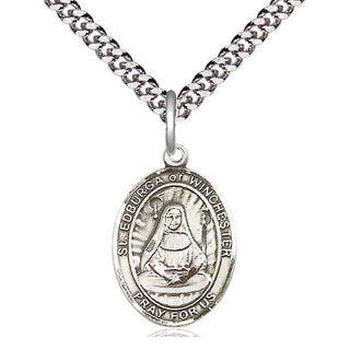 Sterling Silver Saint Edburga of Winchester Medal Religious Jewelry Engraved Catholic Saint Jewelry
