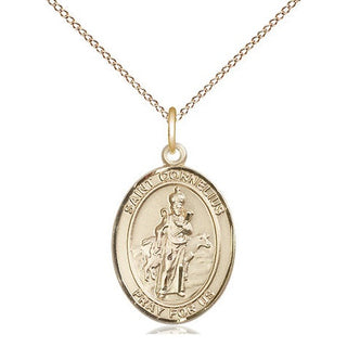 14kt Gold Saint Cornelius Medal Engraved Catholic Saint Jewelry