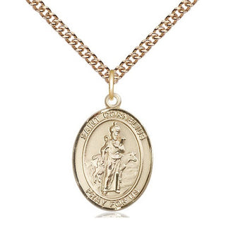 14kt Gold Saint Cornelius Medal Engraved Catholic Saint Jewelry