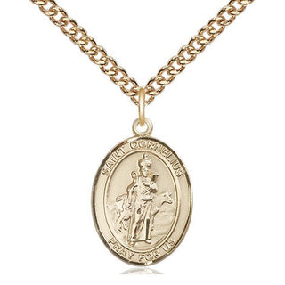 14kt Gold Saint Cornelius Medal Engraved Catholic Saint Jewelry