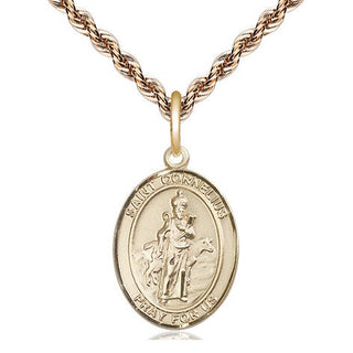 14kt Gold Saint Cornelius Medal Engraved Catholic Saint Jewelry