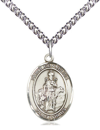 Sterling Silver Saint Cornelius Medal Religious Jewelry Engraved Catholic Saint Jewelry