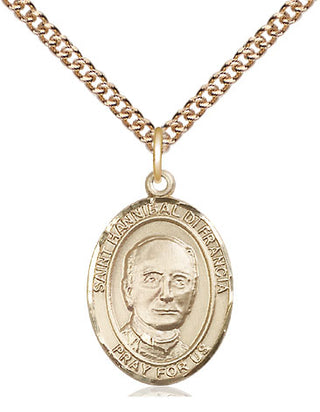 14kt Gold Saint Hannibal Medal Engraved Catholic Saint Jewelry
