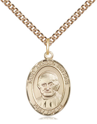 14kt Gold Saint Arnold Janssen Medal Engraved Catholic Saint Jewelry