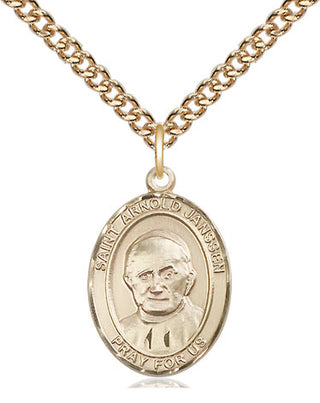 14kt Gold Saint Arnold Janssen Medal Engraved Catholic Saint Jewelry