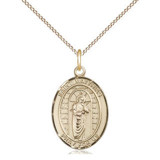 14kt Gold Saint Matthias the Apostle Medal Engraved Catholic Saint Jewelry