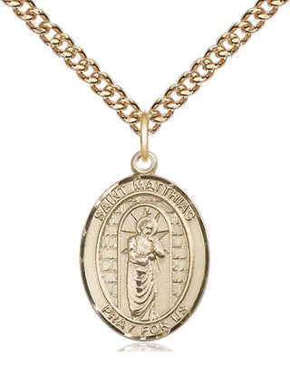 14kt Gold Saint Matthias the Apostle Medal Engraved Catholic Saint Jewelry