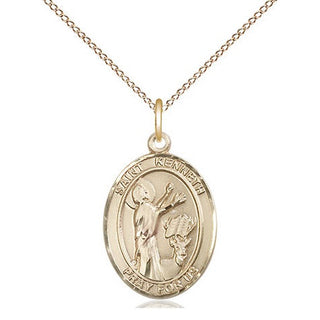 14kt Gold Saint Kenneth Medal Engraved Catholic Saint Jewelry