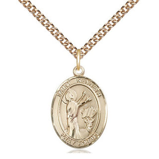 14kt Gold Saint Kenneth Medal Engraved Catholic Saint Jewelry