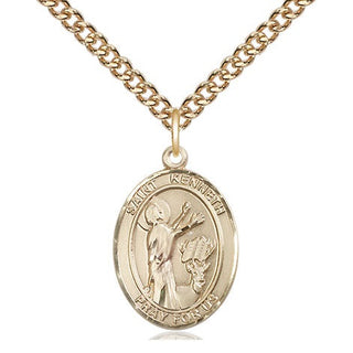 14kt Gold Saint Kenneth Medal Engraved Catholic Saint Jewelry