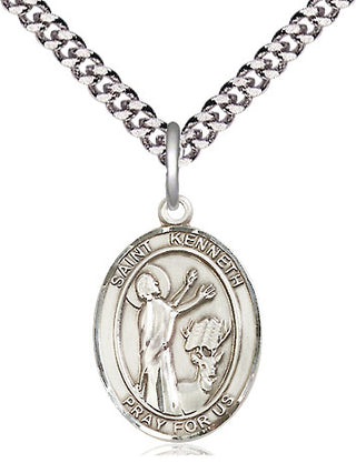 Pewter Saint Kenneth Medal Religious Jewelry Engraved Catholic Saint Jewelry