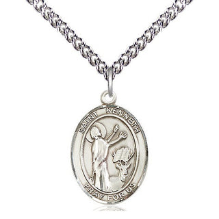 Sterling Silver Saint Kenneth Medal Religious Jewelry Engraved Catholic Saint Jewelry