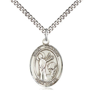 Sterling Silver Saint Kenneth Medal Religious Jewelry Engraved Catholic Saint Jewelry