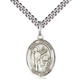 Sterling Silver Saint Kenneth Medal Religious Jewelry Engraved Catholic Saint Jewelry