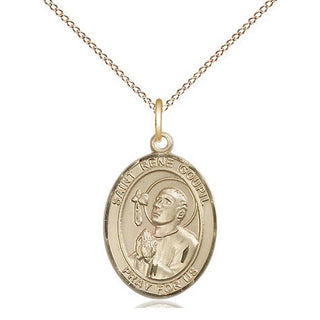 14kt Gold Saint Rene Goupil Medal Engraved Catholic Saint Jewelry