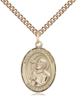 14kt Gold Saint Rene Goupil Medal Engraved Catholic Saint Jewelry
