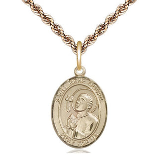 14kt Gold Saint Rene Goupil Medal Engraved Catholic Saint Jewelry