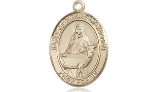 14kt Gold Saint Catherine of Sweden Medal Engraved Catholic Saint Jewelry