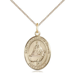 14kt Gold Saint Catherine of Sweden Medal Engraved Catholic Saint Jewelry