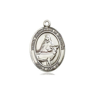 Sterling Silver Saint Catherine of Sweden Medal Religious Jewelry Engraved Catholic Saint Jewelry