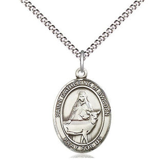 Sterling Silver Saint Catherine of Sweden Medal Religious Jewelry Engraved Catholic Saint Jewelry