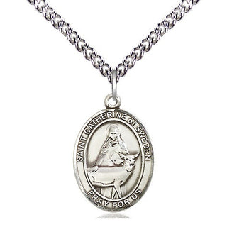 Sterling Silver Saint Catherine of Sweden Medal Religious Jewelry Engraved Catholic Saint Jewelry