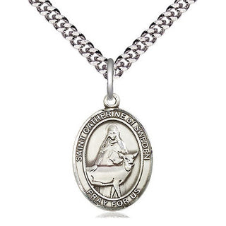 Sterling Silver Saint Catherine of Sweden Medal Religious Jewelry Engraved Catholic Saint Jewelry