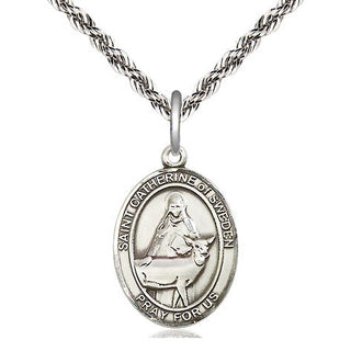 Sterling Silver Saint Catherine of Sweden Medal Religious Jewelry Engraved Catholic Saint Jewelry