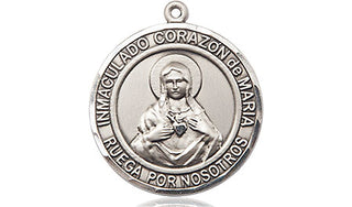 Pewter Corazon Inmaculado de Maria Medal Engraved Catholic Saint Jewelry