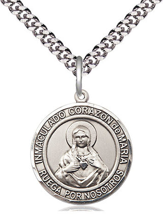 Sterling Silver Corazon Inmaculado de Maria Medal Religious Jewelry Engraved Catholic Saint Jewelry