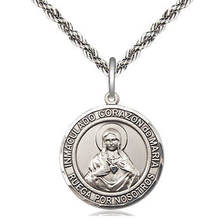 Sterling Silver Corazon Inmaculado de Maria Medal Religious Jewelry Engraved Catholic Saint Jewelry