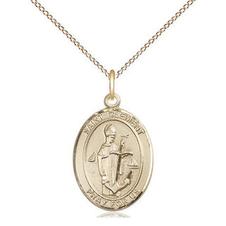 14kt Gold Saint Clement Medal Engraved Catholic Saint Jewelry