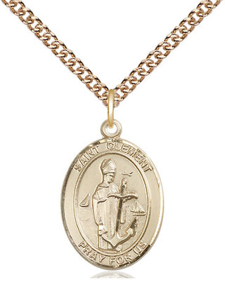 14kt Gold Saint Clement Medal Engraved Catholic Saint Jewelry