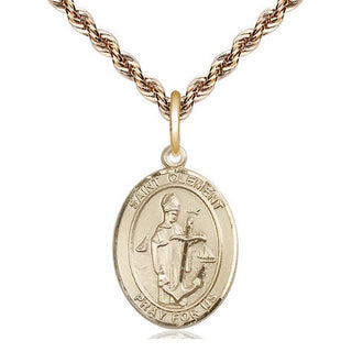 14kt Gold Saint Clement Medal Engraved Catholic Saint Jewelry