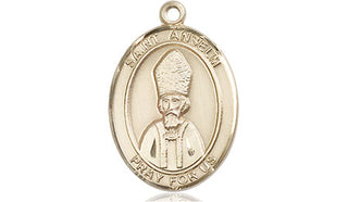 14kt Gold Saint Anselm of Canterbury Medal Engraved Catholic Saint Jewelry