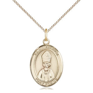 14kt Gold Saint Anselm of Canterbury Medal Engraved Catholic Saint Jewelry