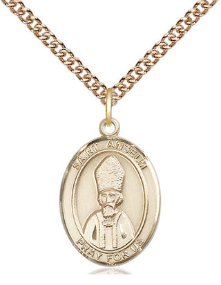 14kt Gold Saint Anselm of Canterbury Medal Engraved Catholic Saint Jewelry